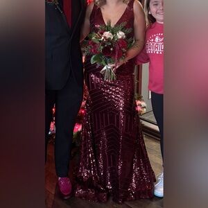 Elegant Burgundy Sequin Gown